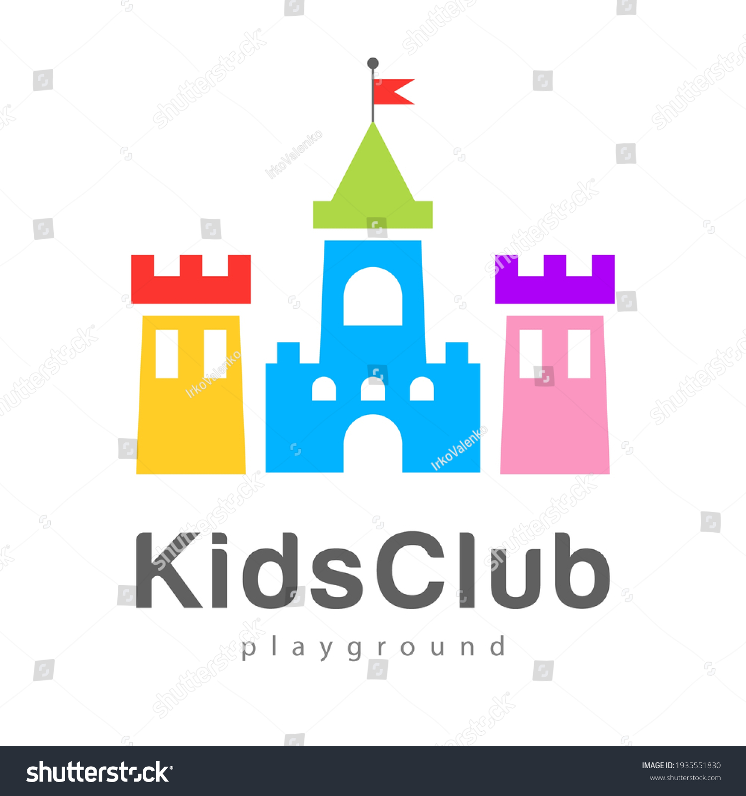 SVG of Abstract kids city logo playground,kids zone icon,king castle sign,bastion symbol.Design template bright logotype kids club,shop,wooden toys store,children play,baby center or park.Vector illustration svg