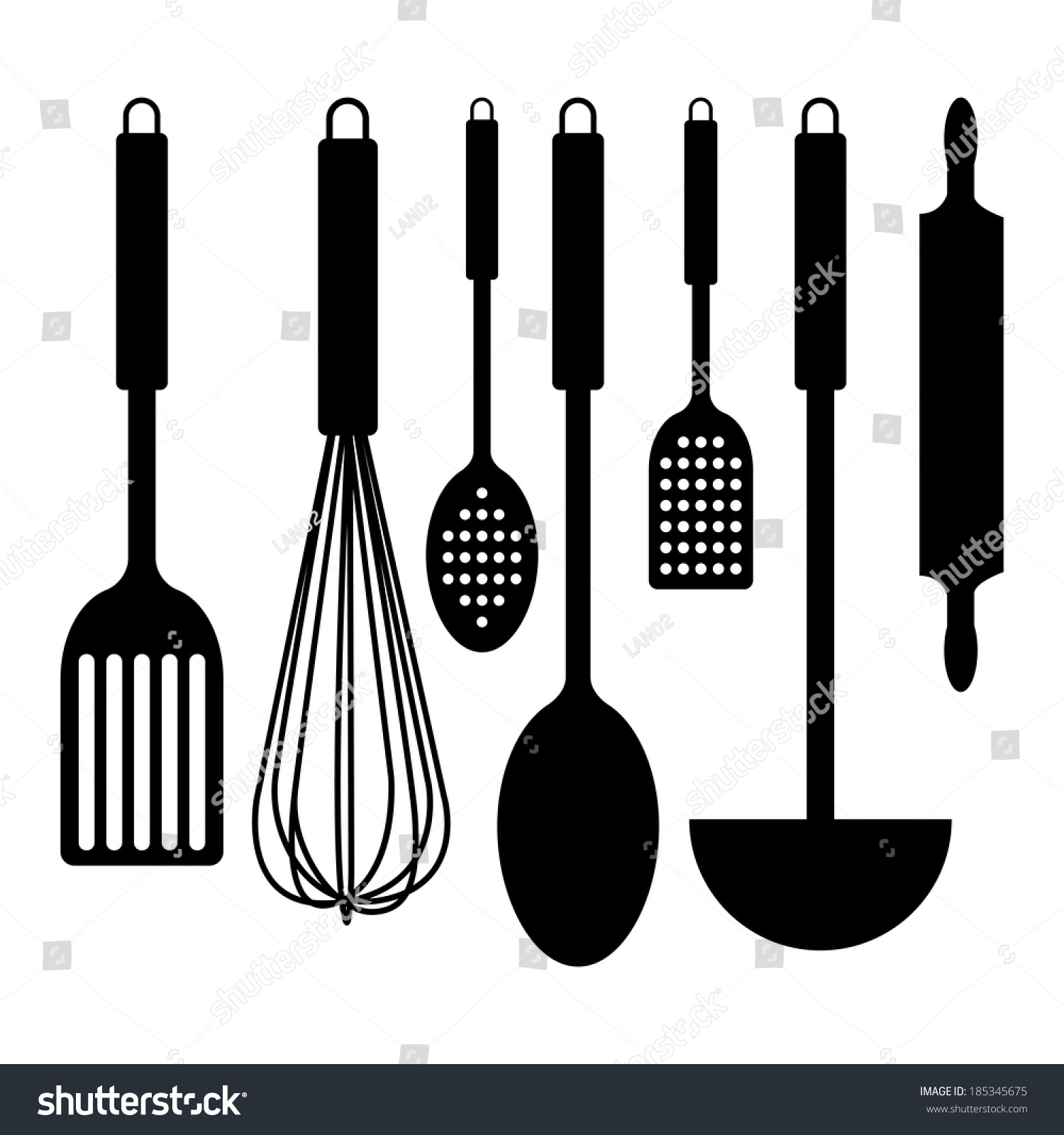 Abstract Kitchen Tools Silhouettes On White Stock Vector (Royalty Free ...