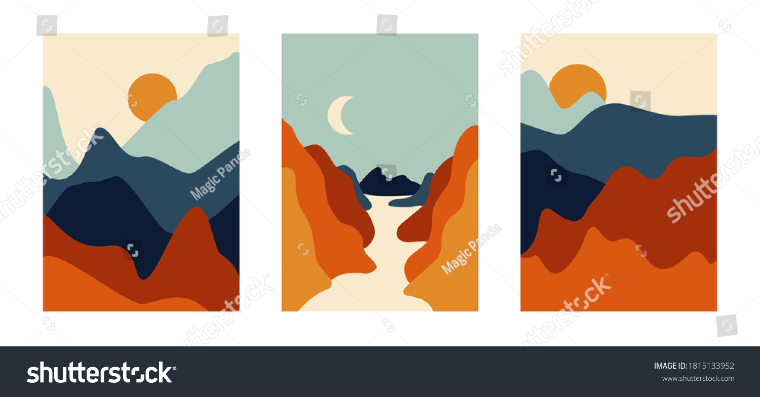 Abstract Landscape Poster Set Modern Boho Stock Vector (Royalty Free ...