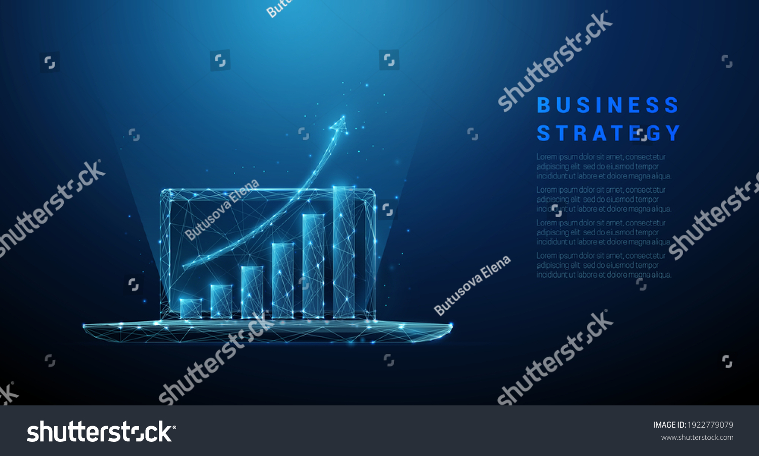 SVG of Abstract laptop with graph growing up. Low poly style design.  Business strategy concept. Blue geometric background. Wireframe light connection structure. Modern 3d graphic. Vector illustration. svg