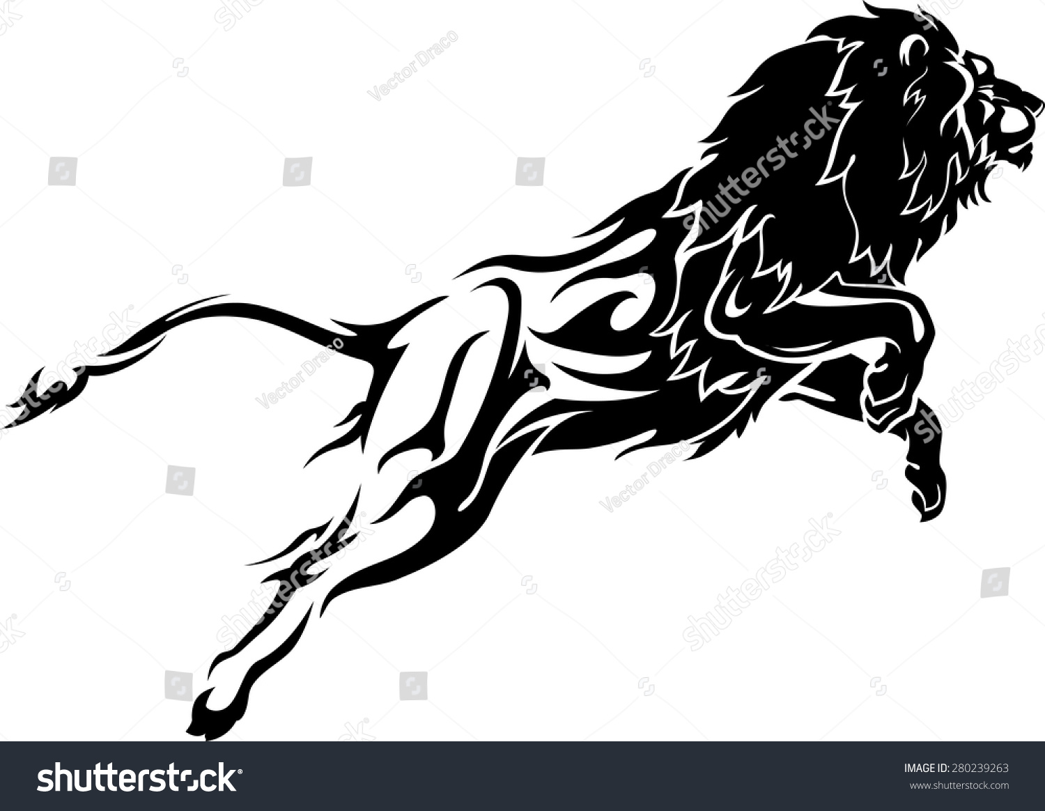 Abstract Leaping Lion With Flame Trail Body Stock Vector 280239263 