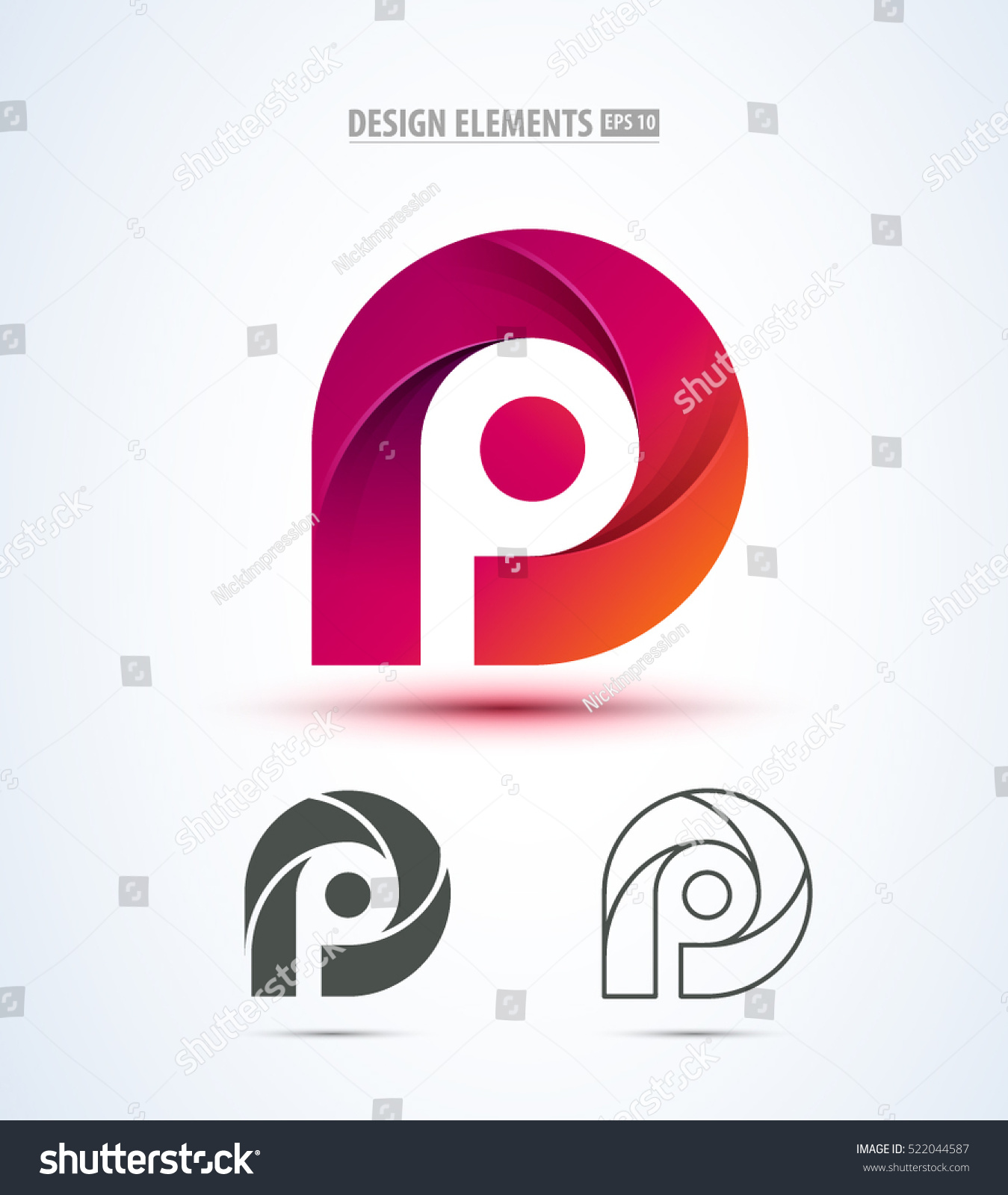 Abstract Letter P Logo Icon Set Stock Vector 522044587 