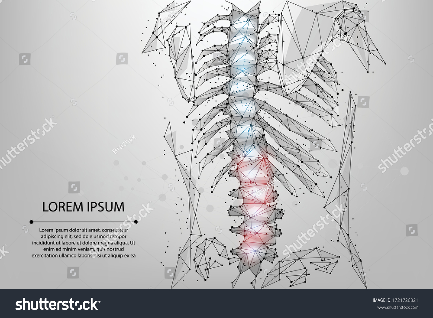 SVG of Abstract mesh line and dot physiotherapy human spine. Low poly Pain area surgery operation. Polygonal render back hernia vector illustration svg