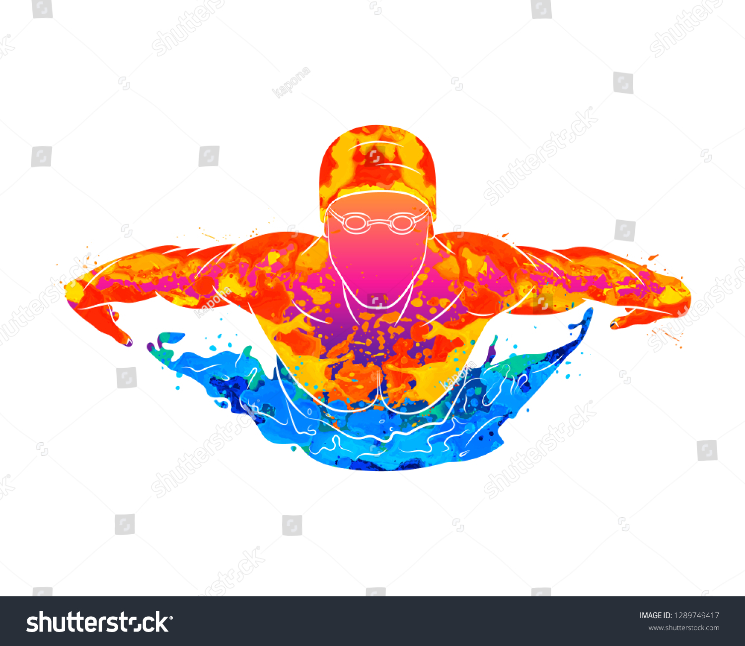 Abstract Swimmer Butterfly Splash Watercolors Vector Stock Vector Royalty Free