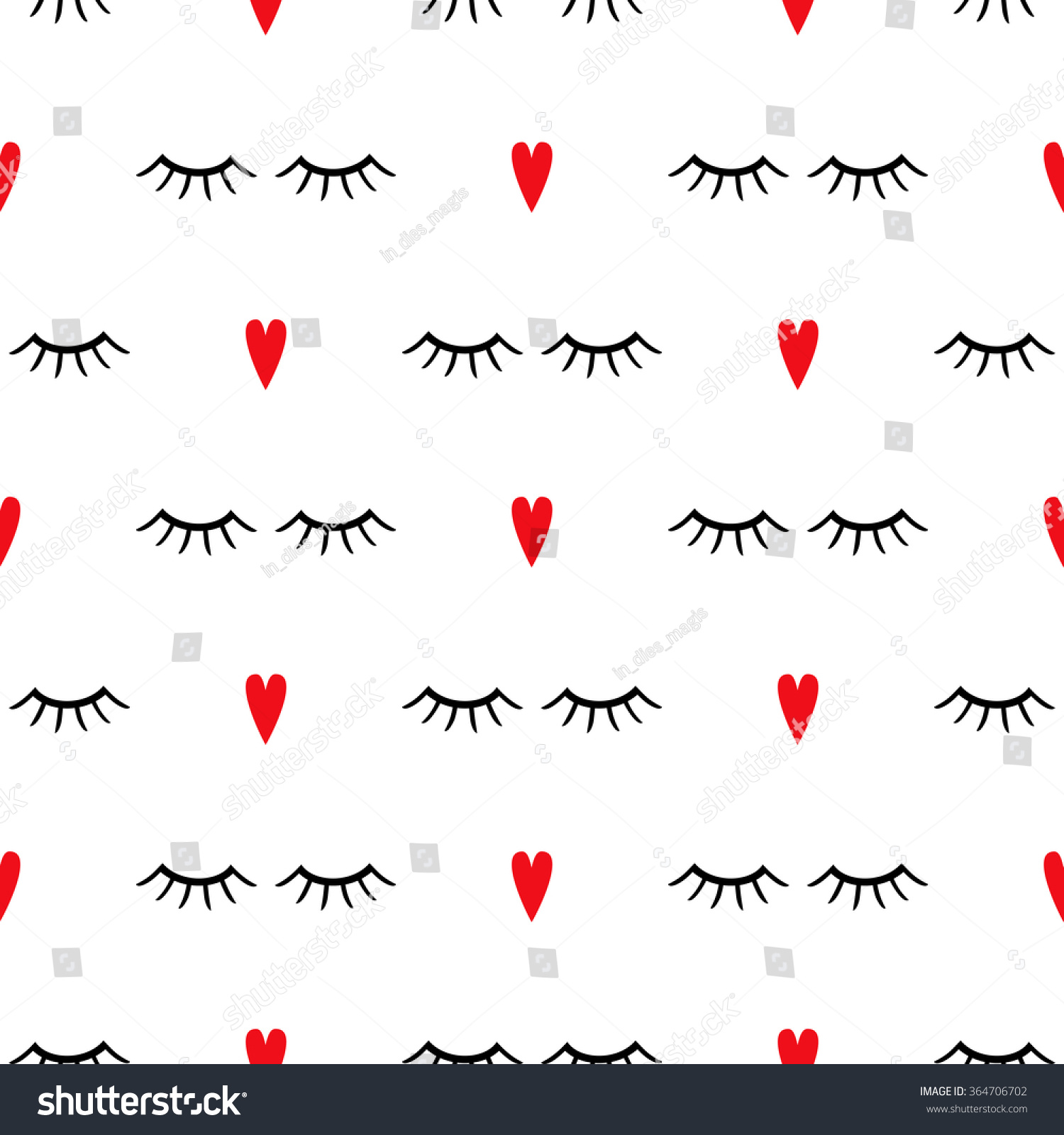 SVG of Abstract pattern with closed eyes and red hearts. Cute eyelashes background illustration. svg