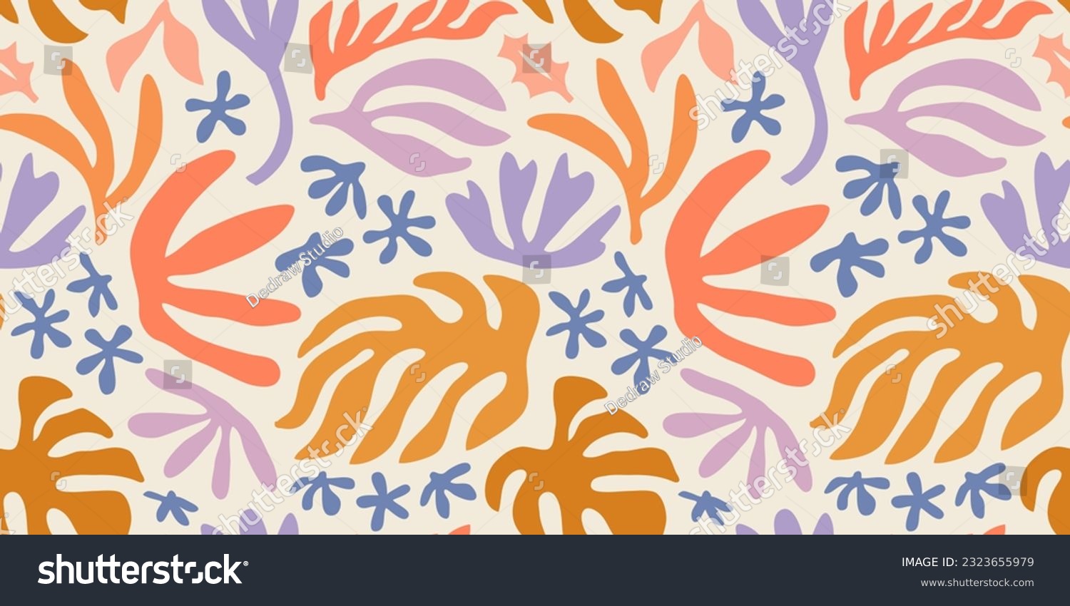 SVG of Abstract plant leaf art seamless pattern with colorful freehand doodle collage. Organic leaves cartoon background, simple nature shapes in vintage pastel colors.  svg