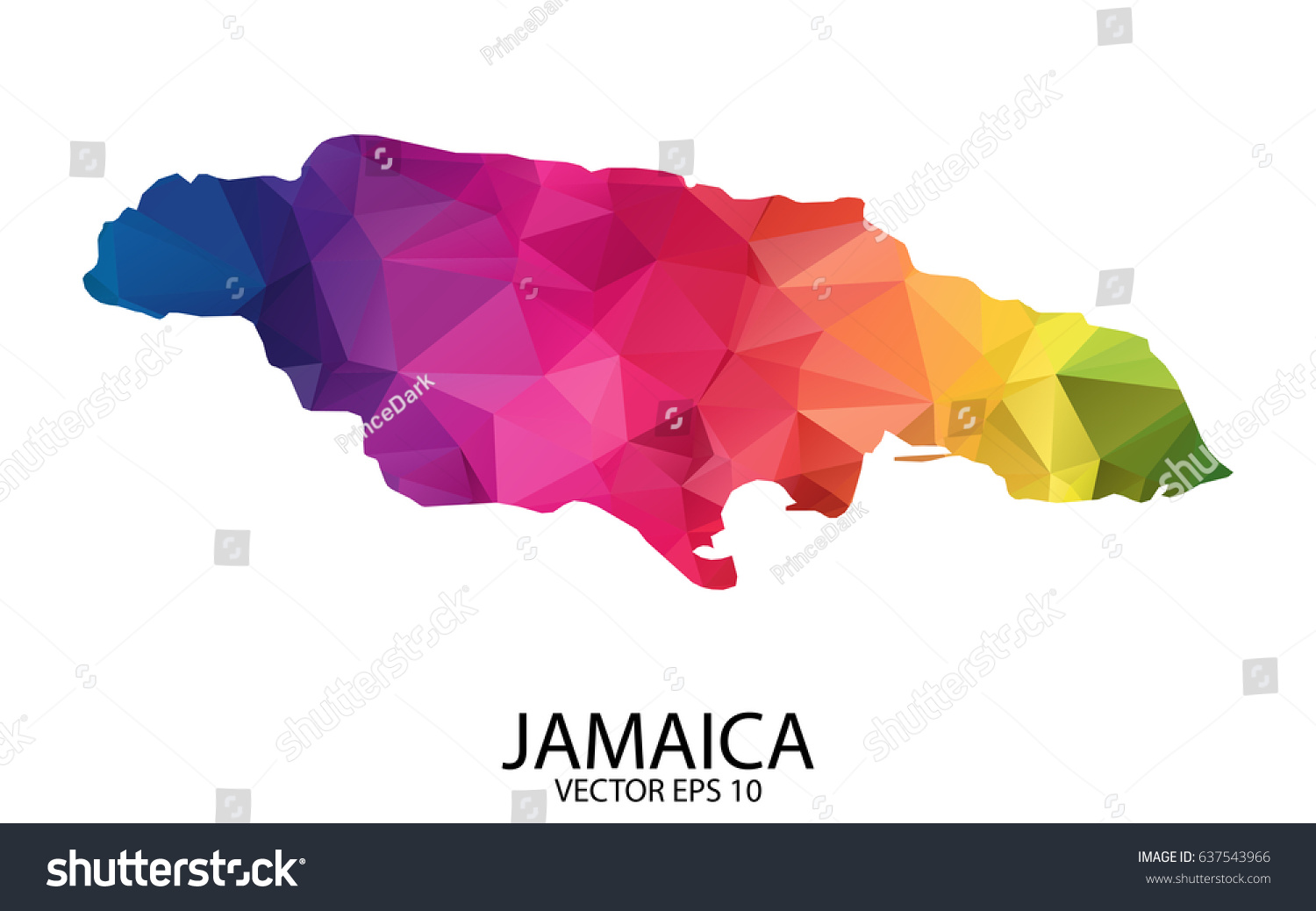 Vektor Stok Abstract Polygon Map Vector Illustration Low Tanpa Royalti   Stock Vector Abstract Polygon Map Vector Illustration Low Poly Color Rainbow Jamaica Map Of Isolated Vector 637543966 