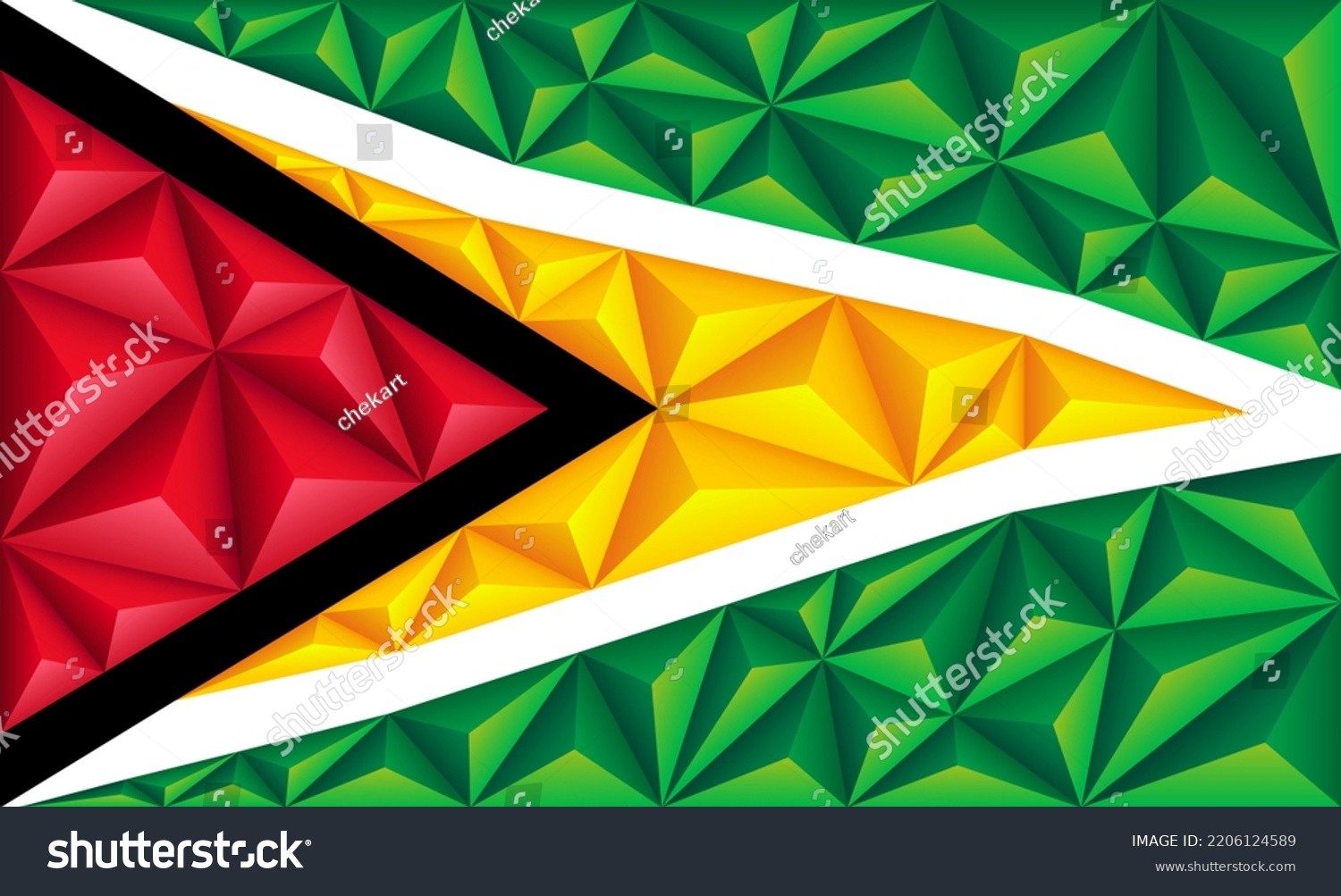 SVG of Abstract polygonal background in the form of colorful green, black, red, white and yellow stripes of the Guyanese flag. Guyana polygonal flag. Vector illustration. svg
