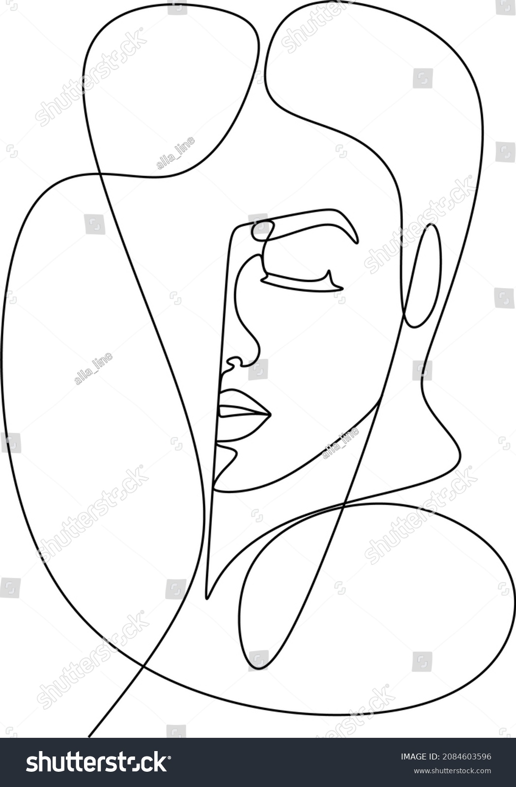 Abstract Poster Woman Face One Line Stock Vector Royalty Free 2084603596