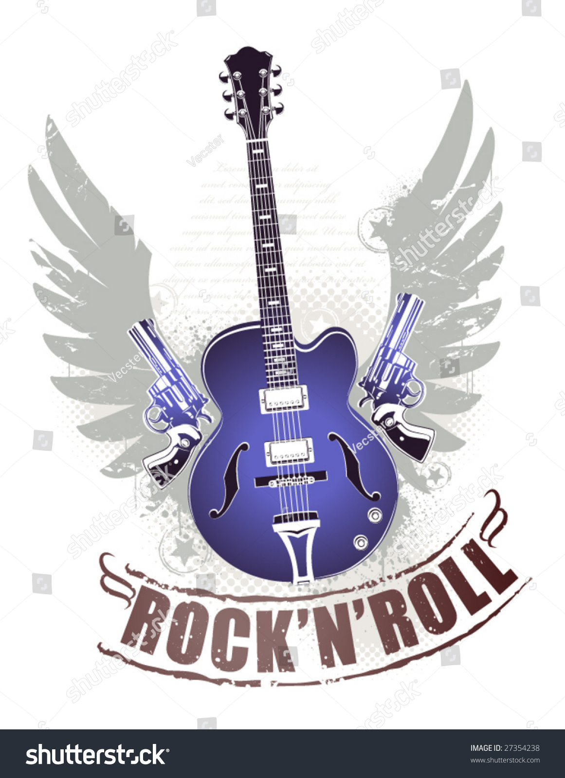 Abstract Rocknroll Image Two Revolvers Guitar Stock Vector 27354238 ...