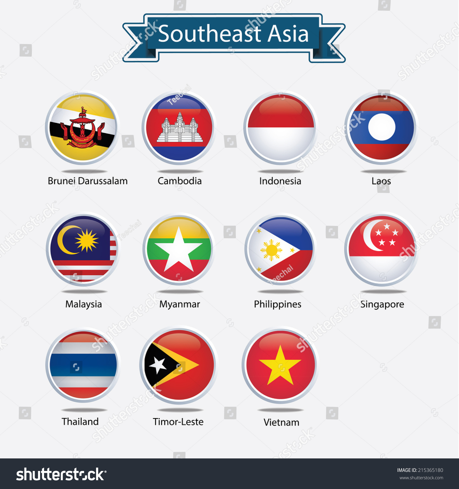 Abstract Set Nation Flags Southeast Asia Stock Vector 215365180 ...