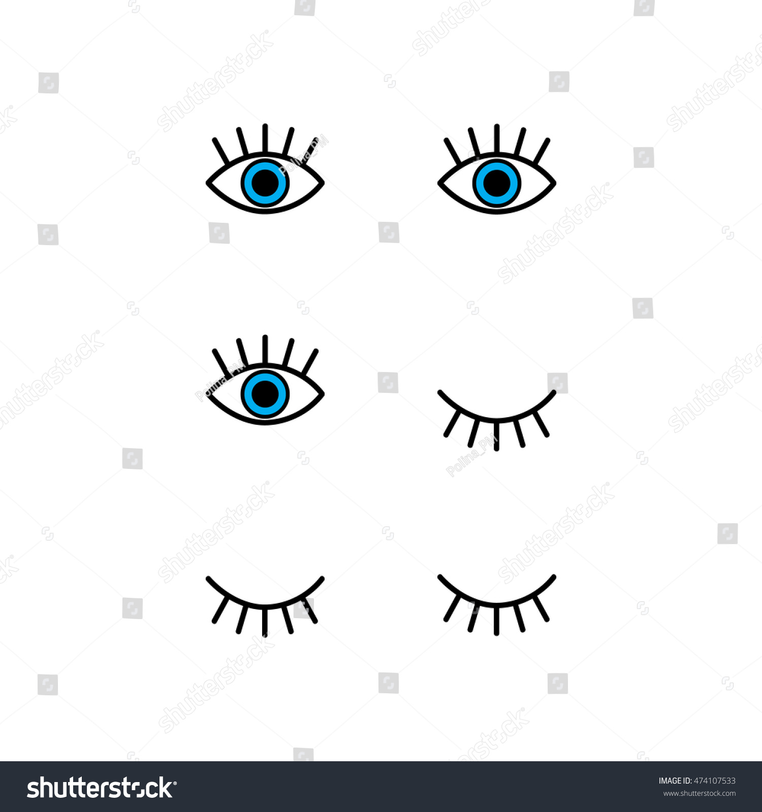 SVG of Abstract set with open, winking and closed eyes. Vector illustration. svg