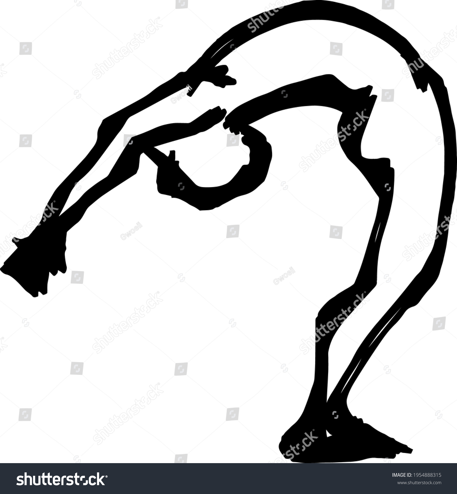 recommend clip art: Abstract silhouette outline of a contortionist bending backwards. Line-art vector illustration.
