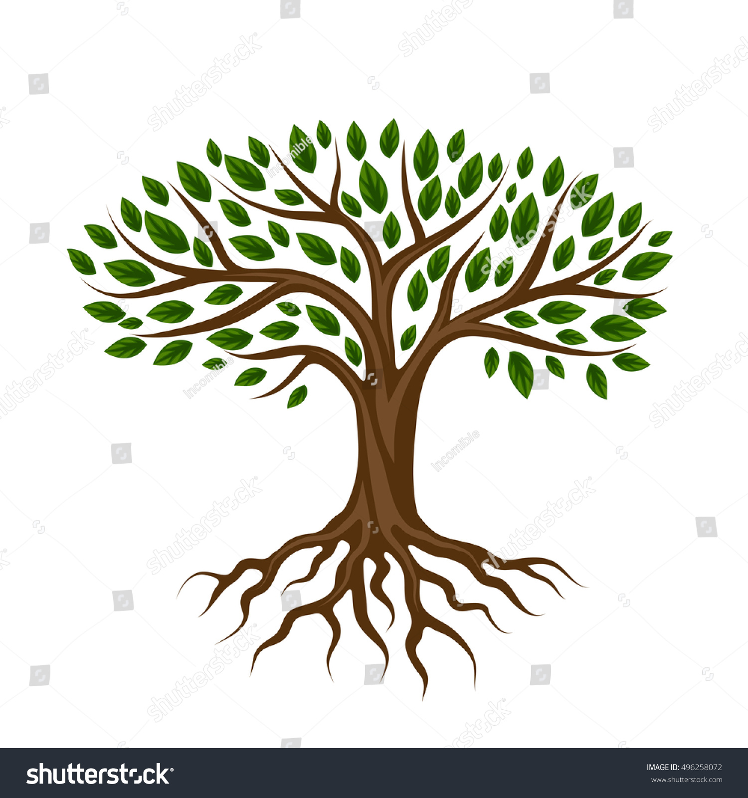 Abstract Stylized Tree Roots Leaves Natural Stock Vector Royalty Free 496258072