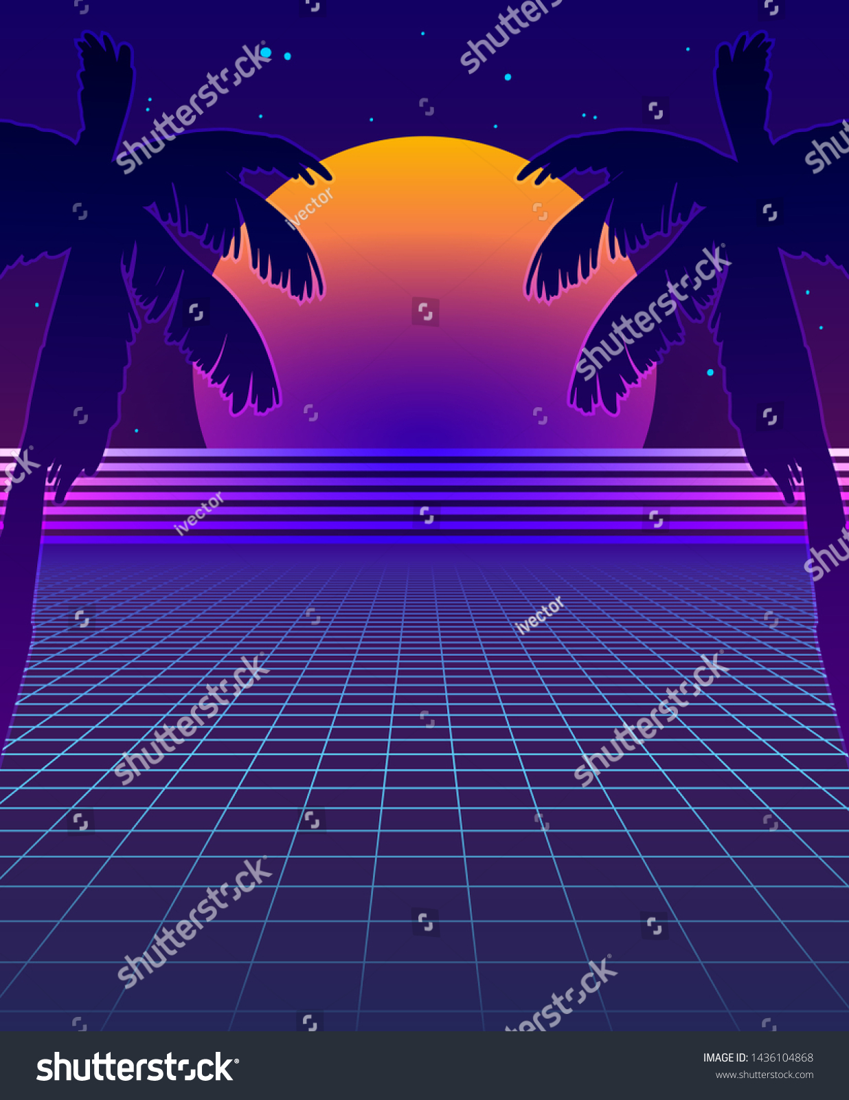 Abstract Synthwave Background Neon Glowing Grid Vector De Stock Libre