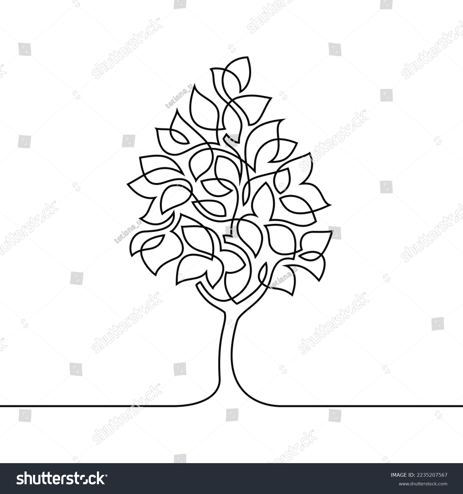 SVG of Abstract tree in continuous line art drawing style. Decorative tree with leaves black linear design isolated on white background. Vector illustration svg