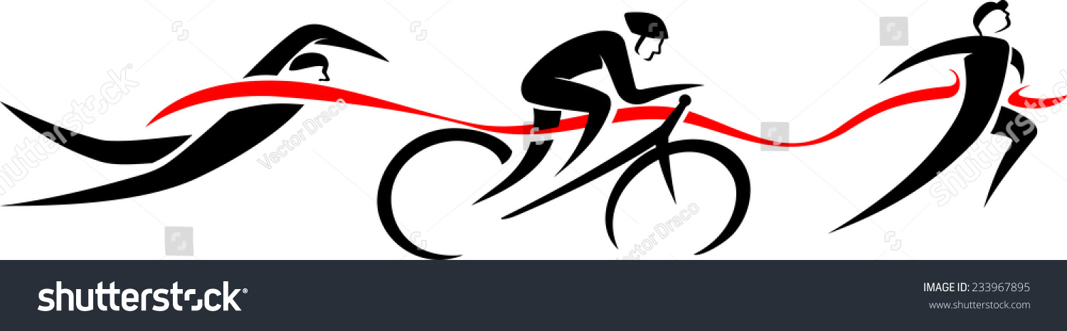 black triathlon athletes with red ribbon clip art preview