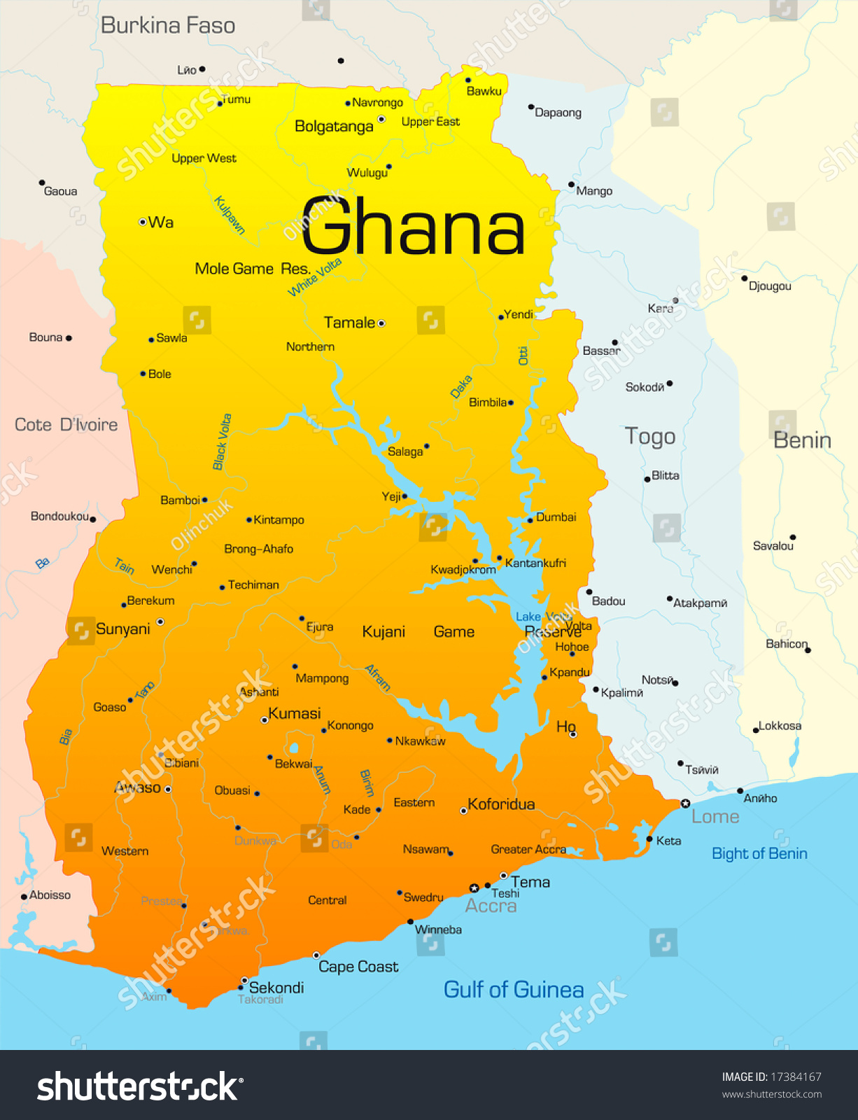 Abstract Vector Color Map Of Ghana Country - 17384167 : Shutterstock