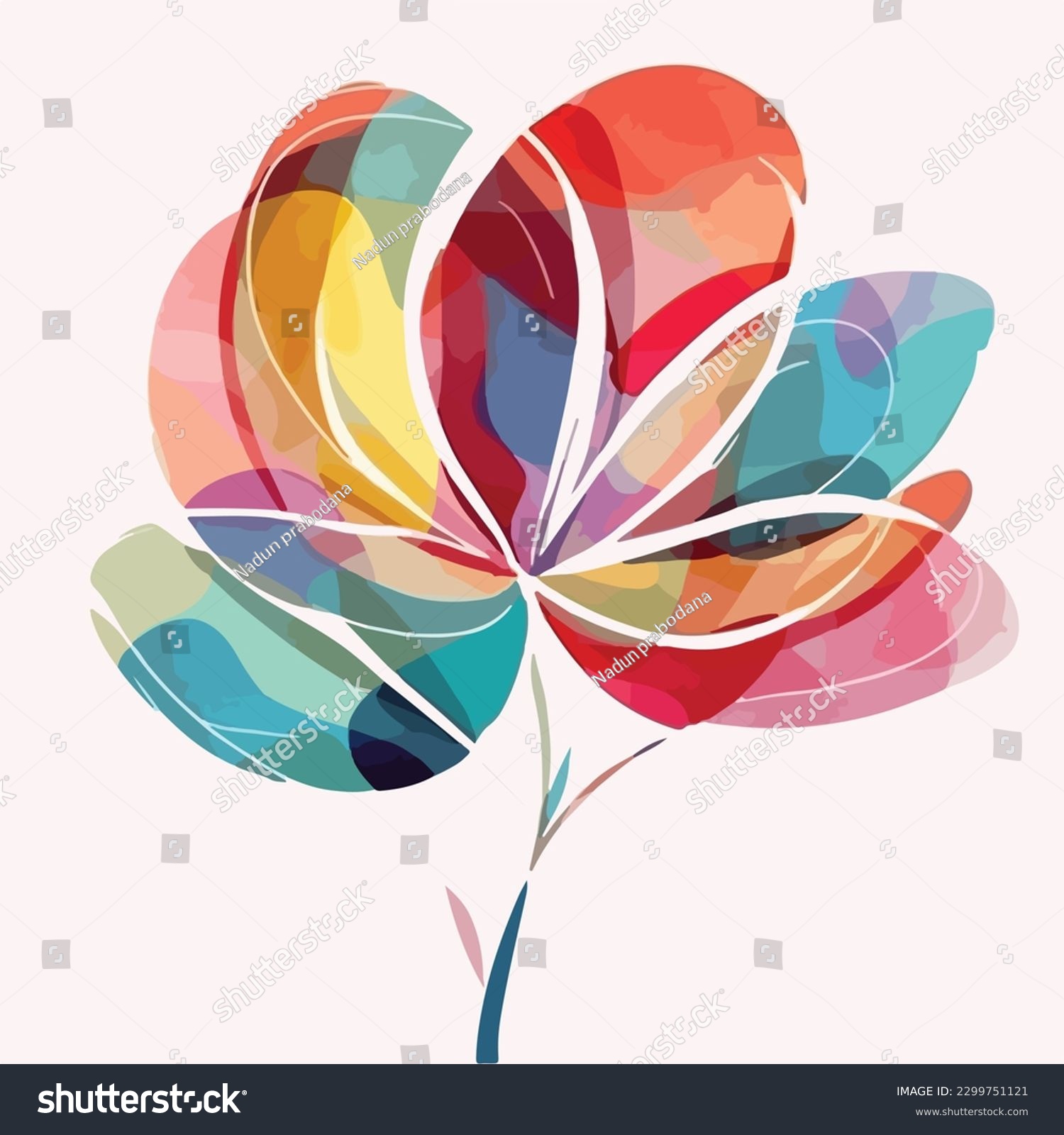 SVG of abstract watercolor colorful flower, white background, flat colors, vector illustration, digital art svg