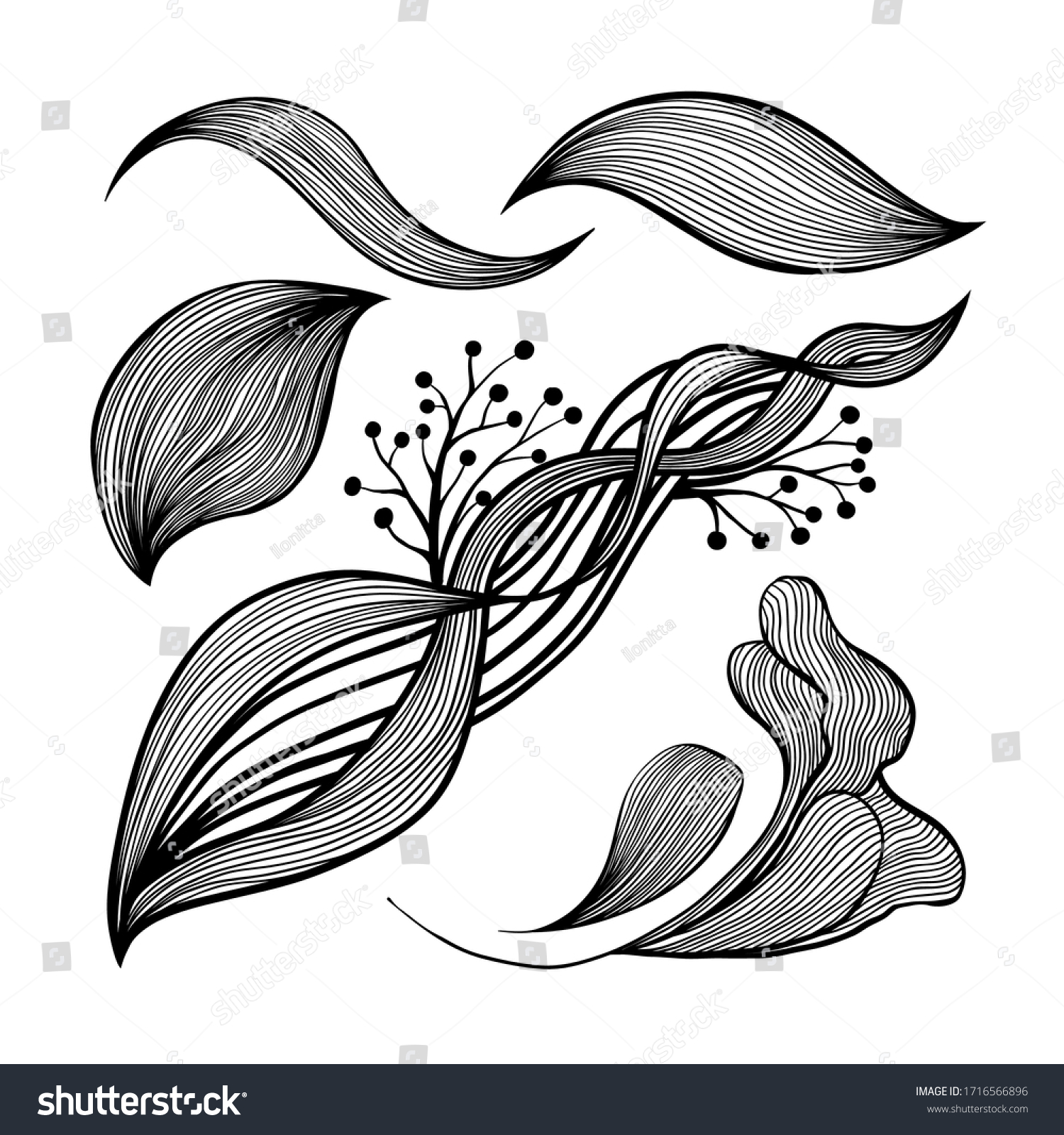 SVG of Abstract waves black and white line art decoration set for wallpaper and wall art design. Use for laser cutting. Modern contour drawign elements wavy collection svg