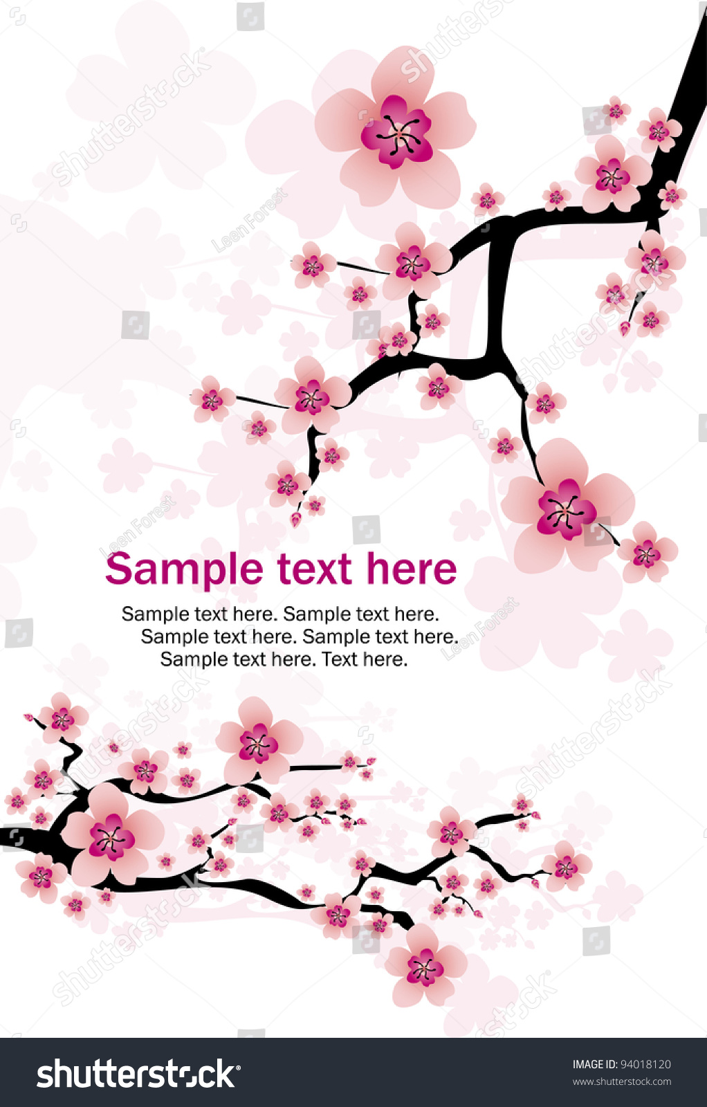 Abstract White Background With Cherry Blossom And Text Stock Vector ...