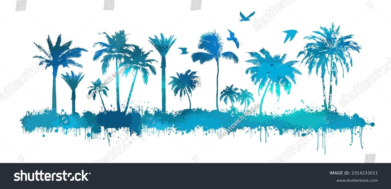 SVG of Abstraction blue palms watercolor. Vector illustration svg