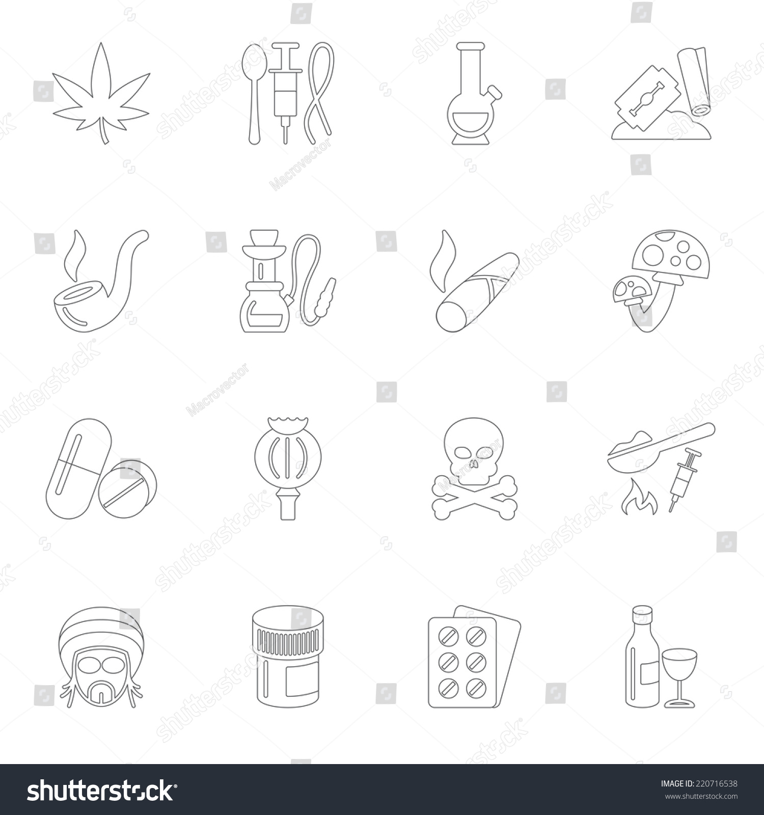 Abuse Addictive Poison Mushroom Drugs Icons Stock Vector (Royalty Free ...