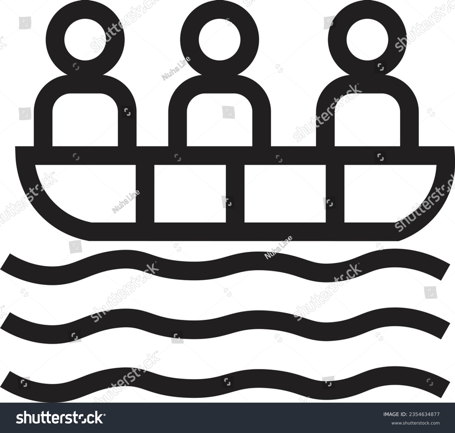 black boat with three people on water clip art preview