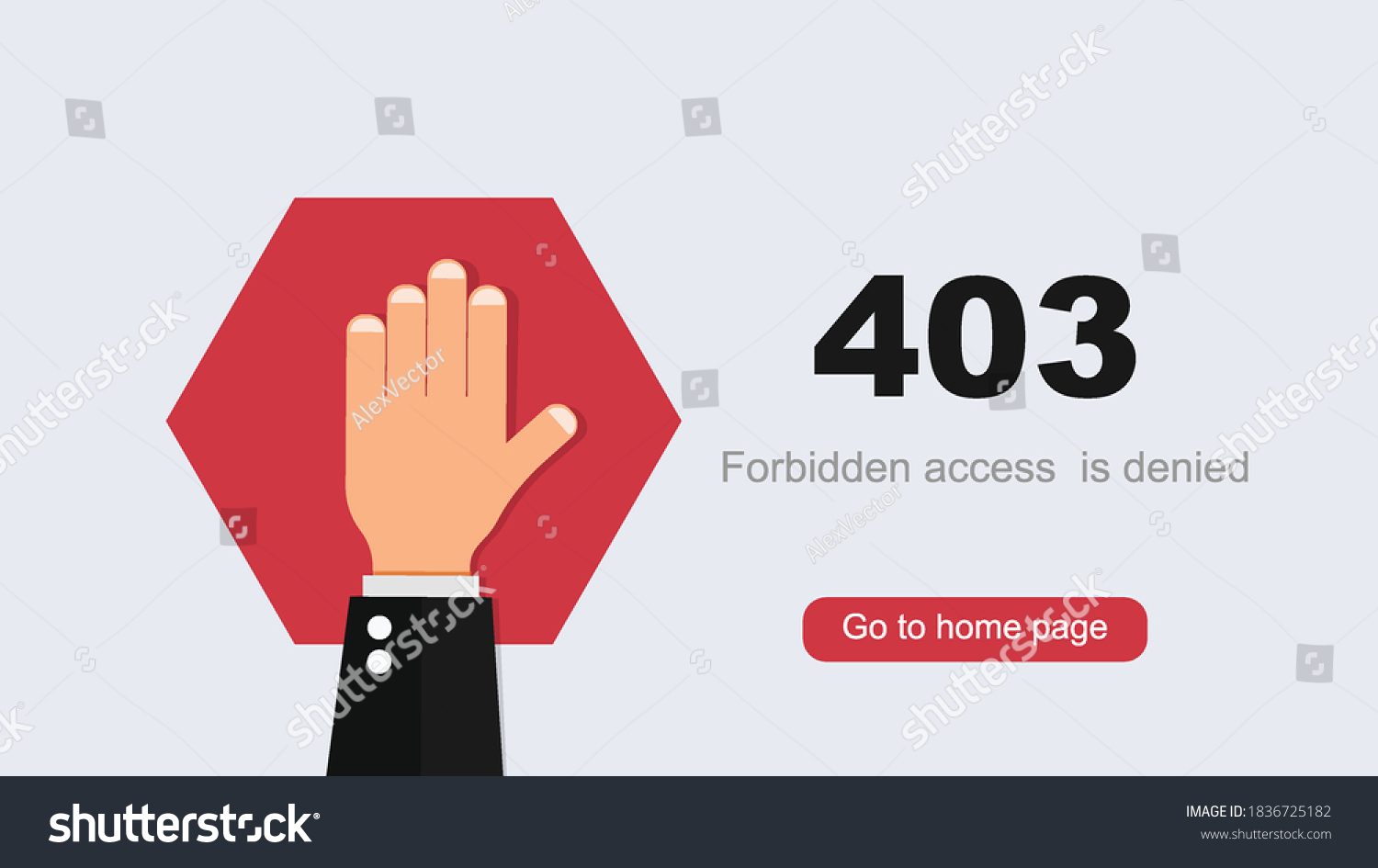 SVG of Access denied 403 concept. Raised hand on red polygon restriction entry toprohibited site dangerous information zone stop sign warning about impossibility flat passage to branch area. svg