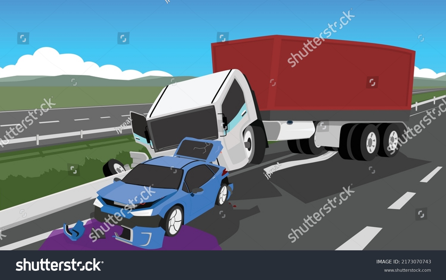 Accident Container Truck Blocking Asphalt Road Stock Vector (Royalty ...