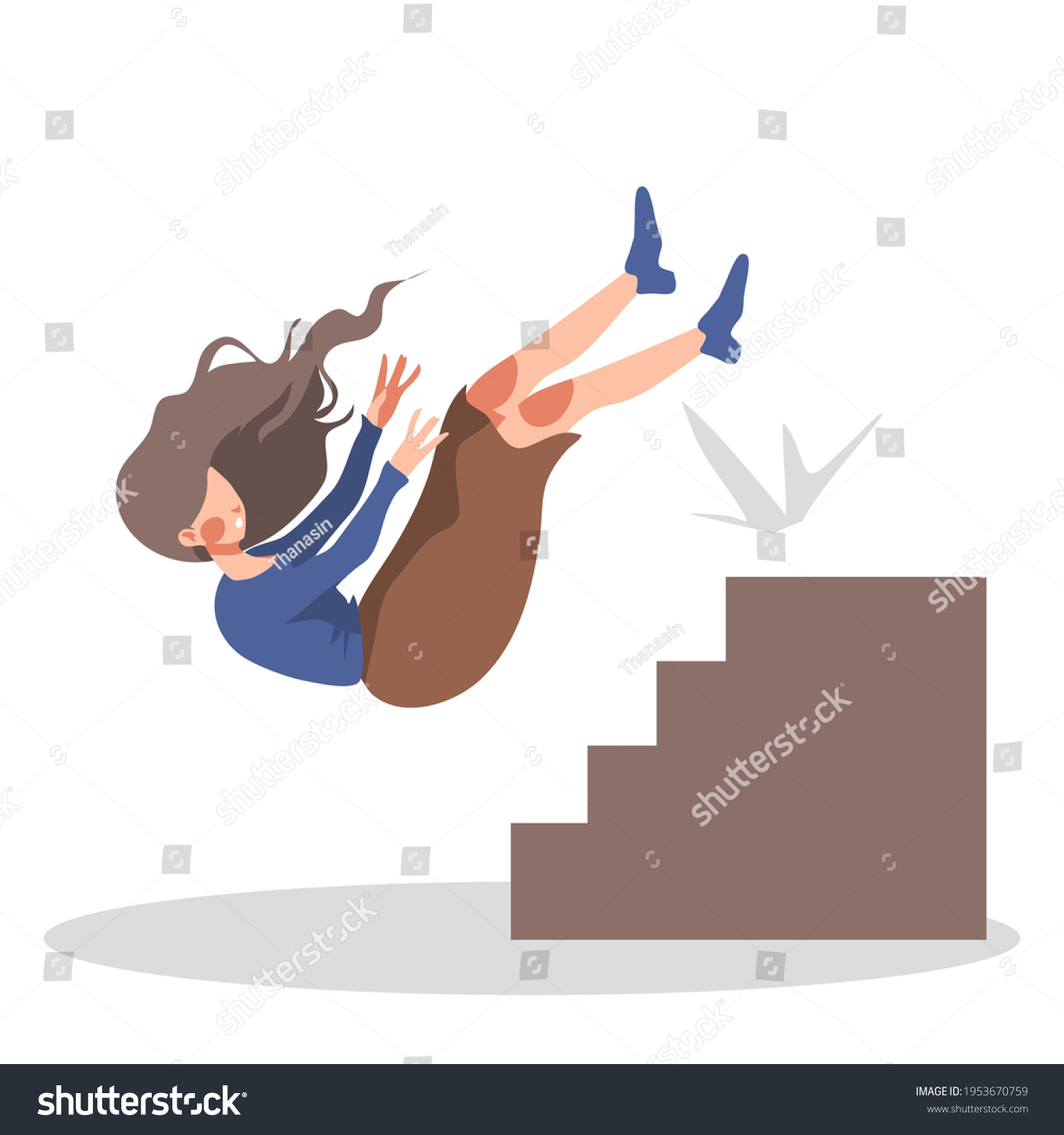 Accident Woman Falling Down Stairs Cartoon Stock Vector (Royalty Free ...