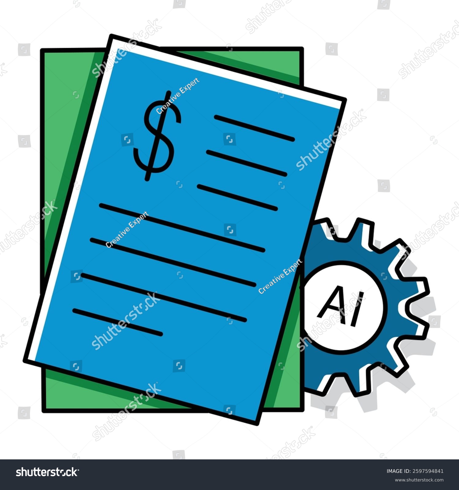 blue document with dollar sign and ai gear clip art preview