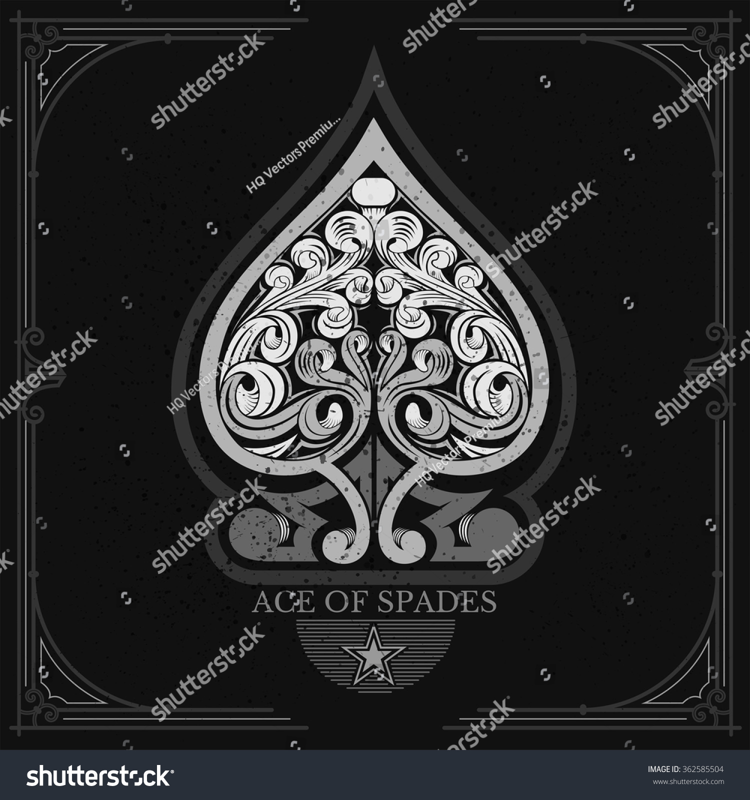 Ace Of Spades With Floral Pattern Inside. White On Black Stock Vector ...