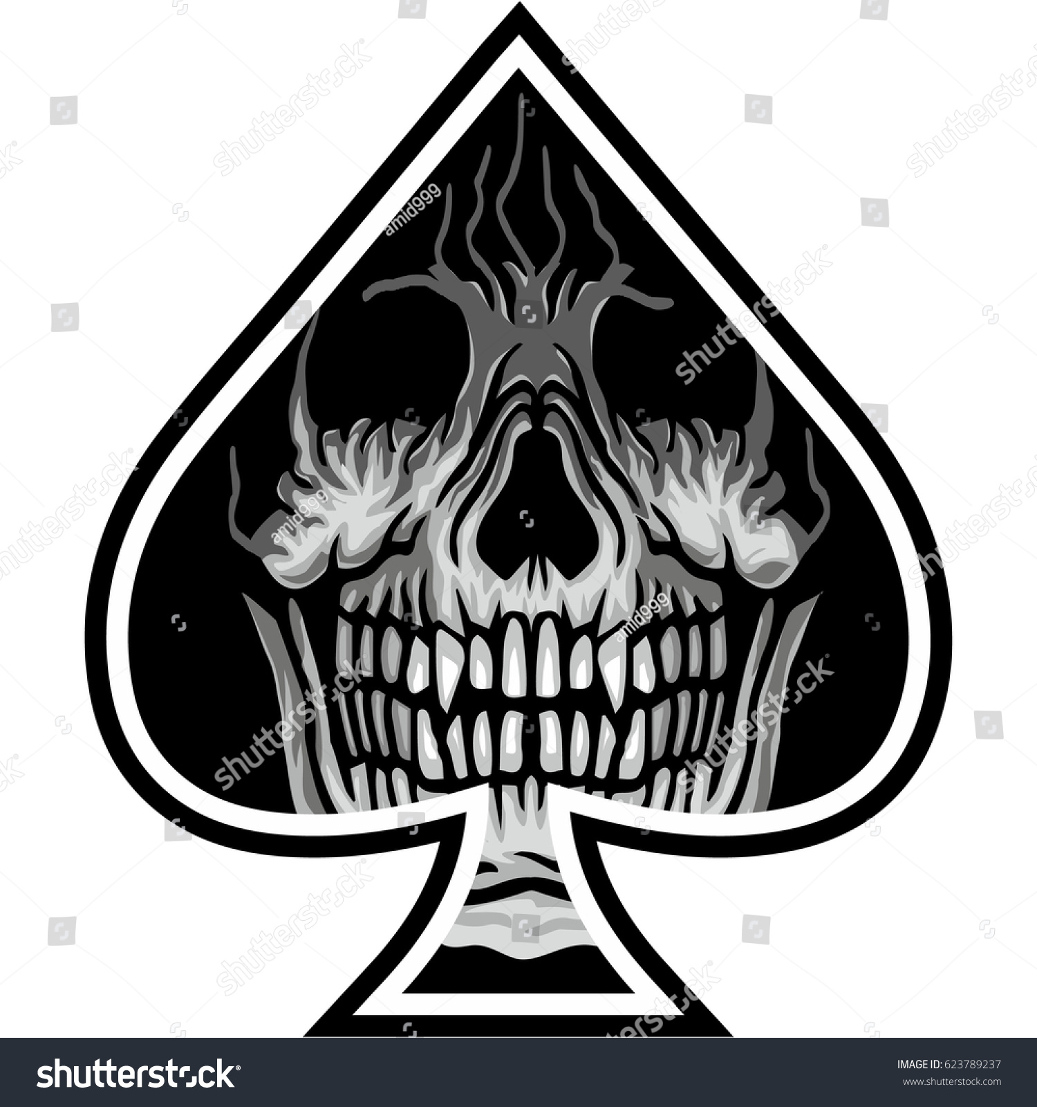 Ace Spades Skull Grunge Vintage Design Stock Vector 623789237 ...