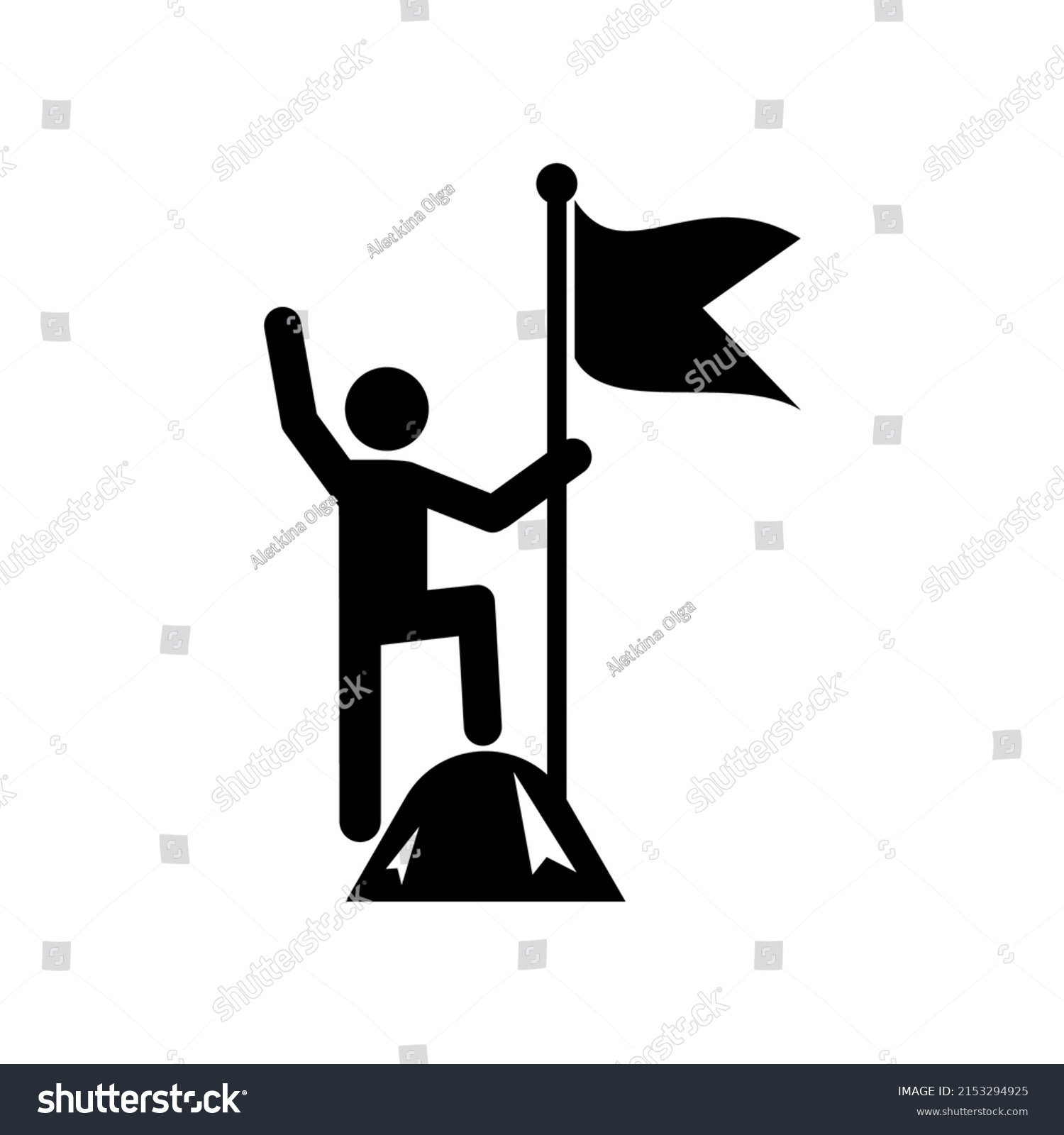 Achievement Man On Mountain Top Icon Stock Vector (Royalty Free ...