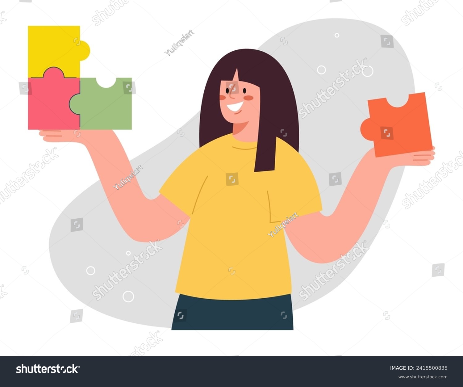 SVG of Achieving business goals, logic and creativity for great success, strategic management in solving complex work problems, thought process for creating successful ideas, woman putting together puzzles. svg
