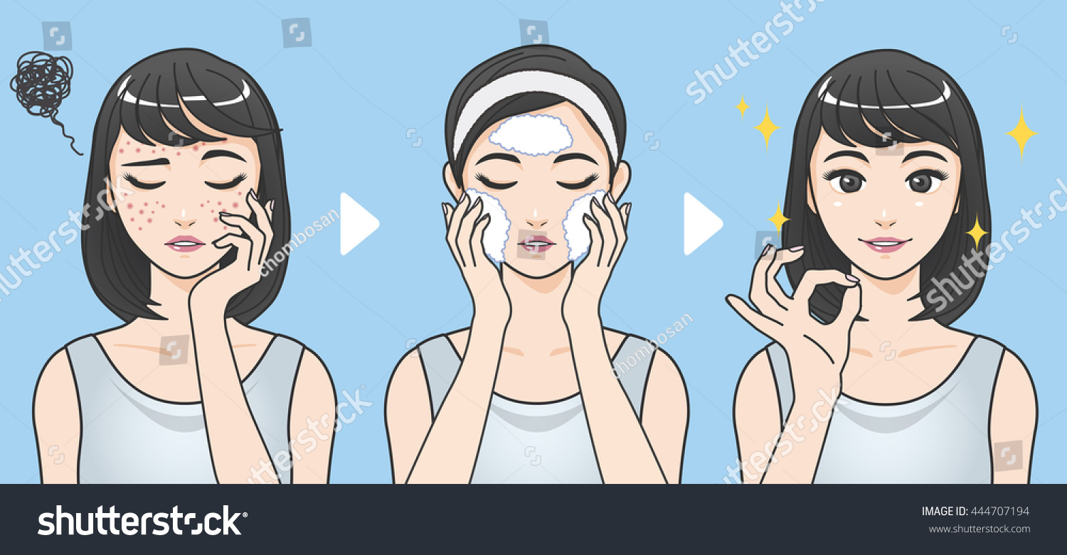 SVG of acne treatment before after, facial cleansing foam, cartoon illustration svg