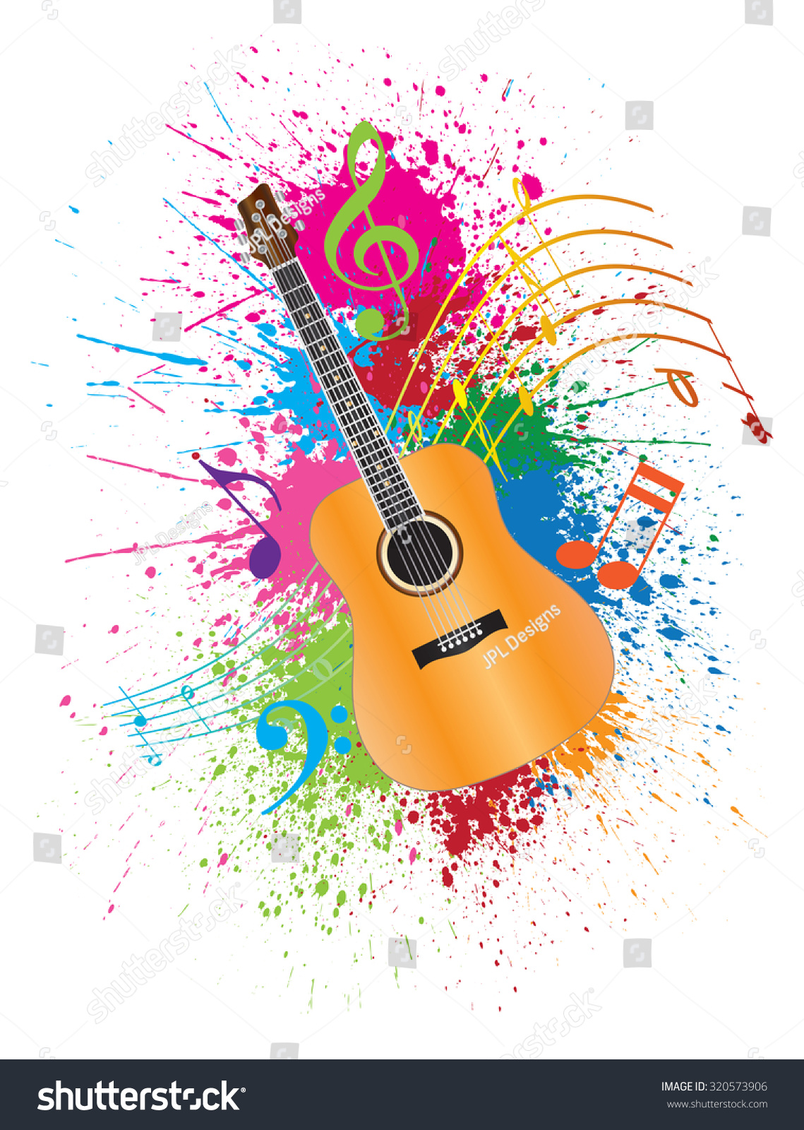 Acoustic Guitar Musical Notes Paint Splatter Stock Vector 320573906 ...