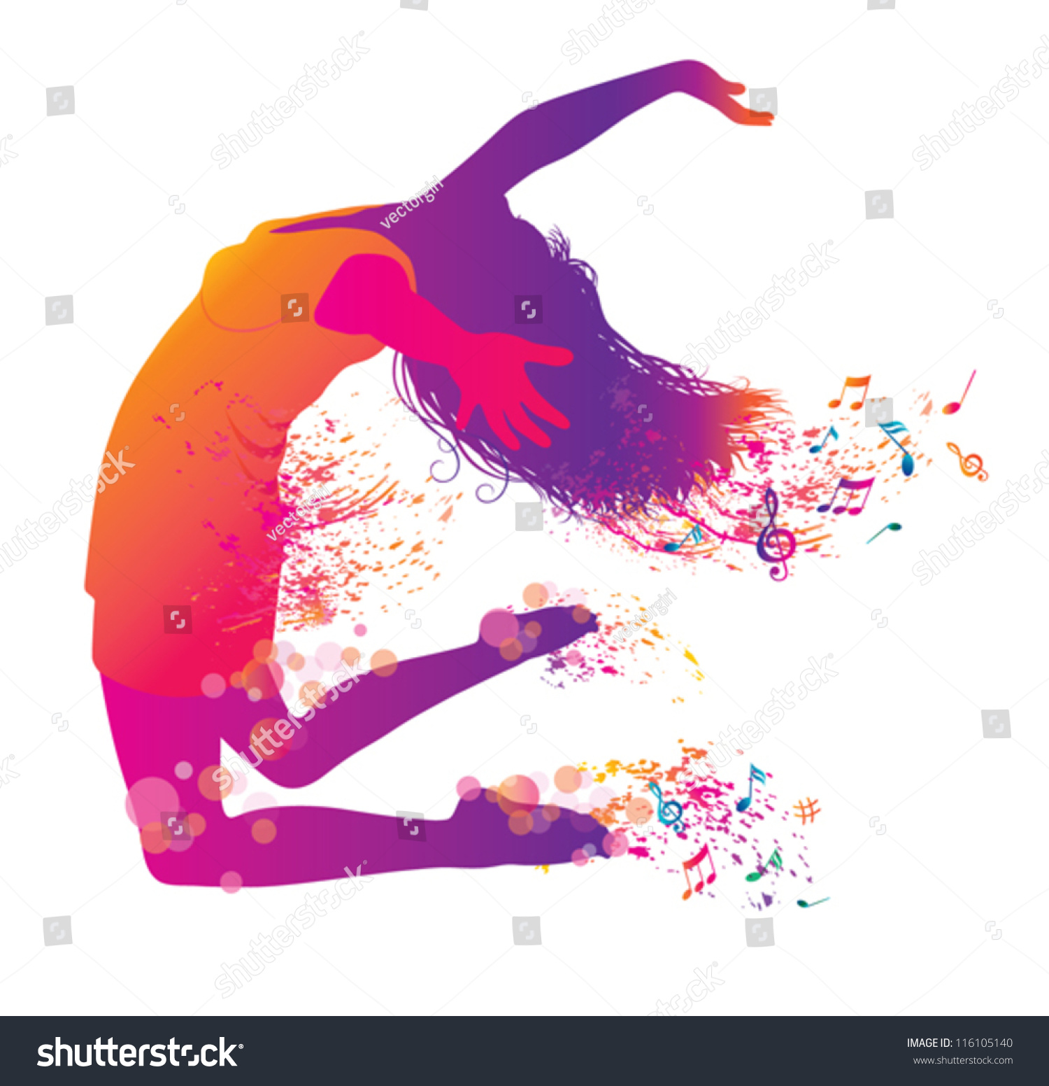 Active Jumping And Dancing Young Woman. Abstract Music Banner. Stock ...