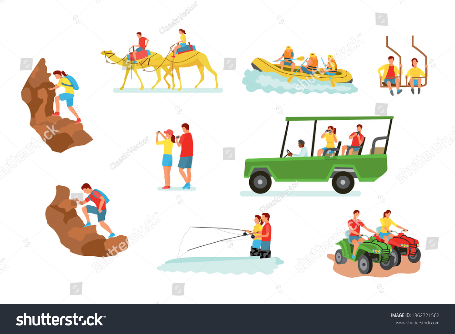 Active Travel Cartoon Vector Illustrations Set Stock Vector Royalty Free 1362721562