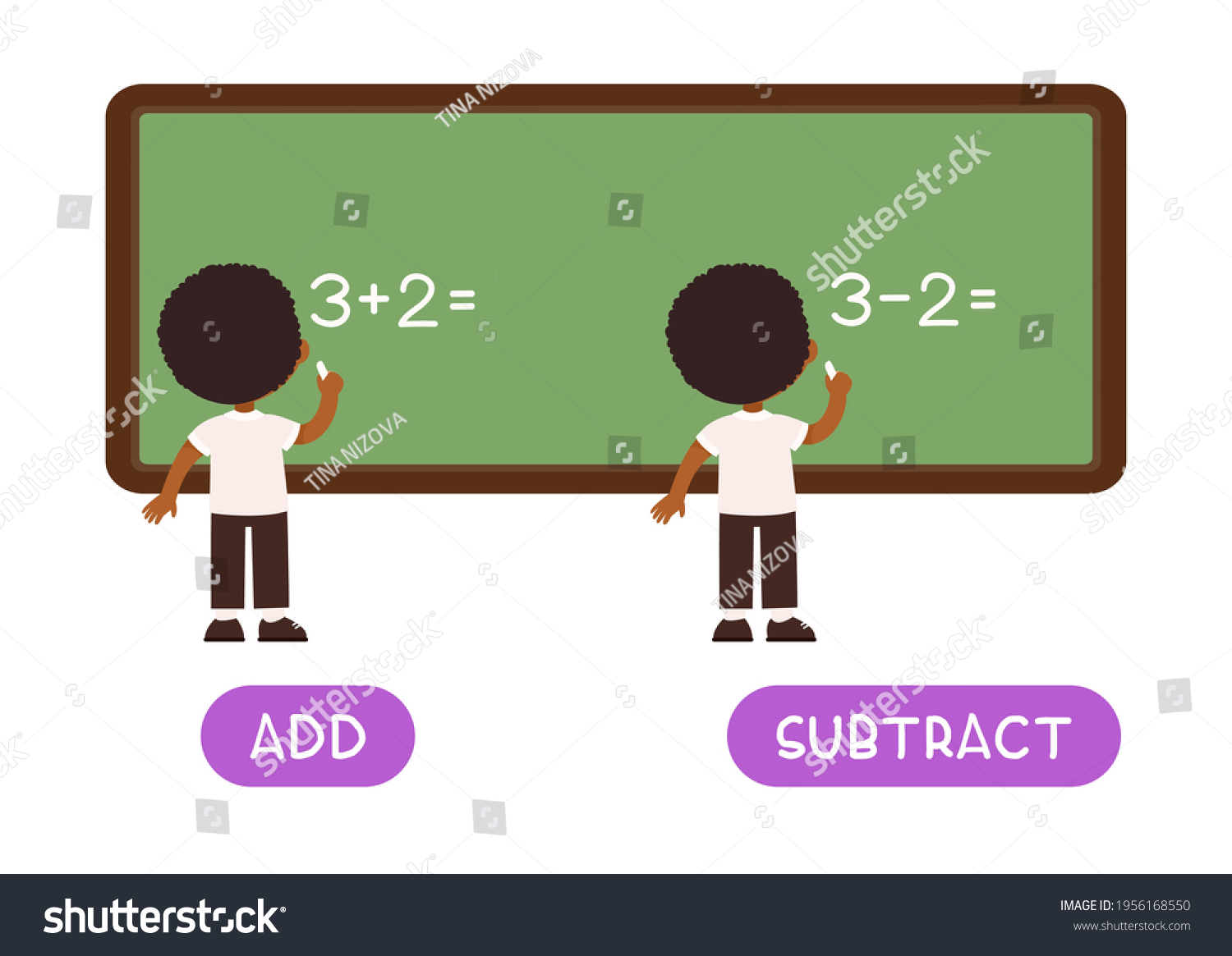 add-subtract-antonyms-word-card-opposites-stock-vector-royalty-free