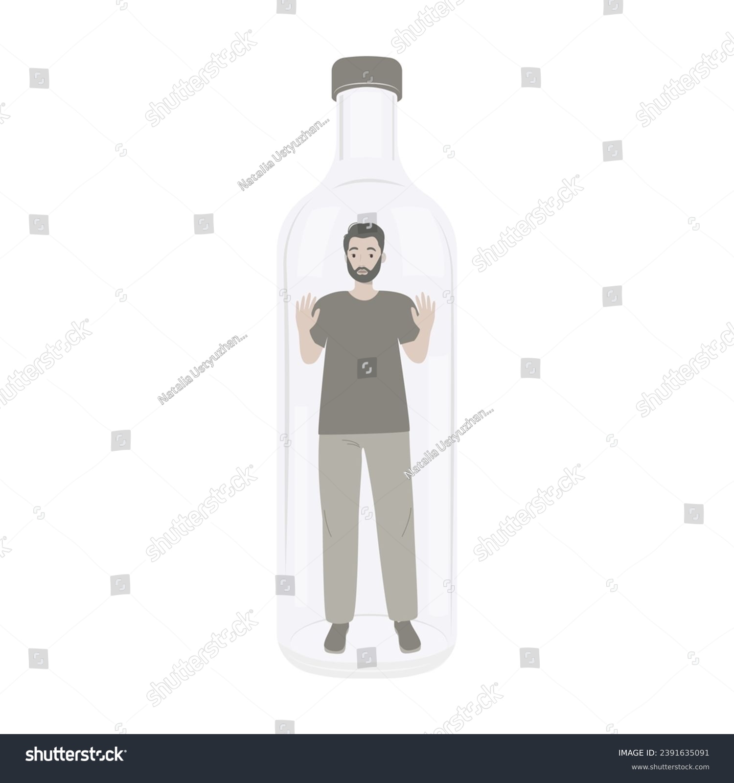 SVG of Addiction to alcohol and depression concept. Unhappy man  trapped in a bottle. Sad drunk male person, exhausted alcoholic guy. Social issue, abuse, addiction. Vector Illustration
 svg