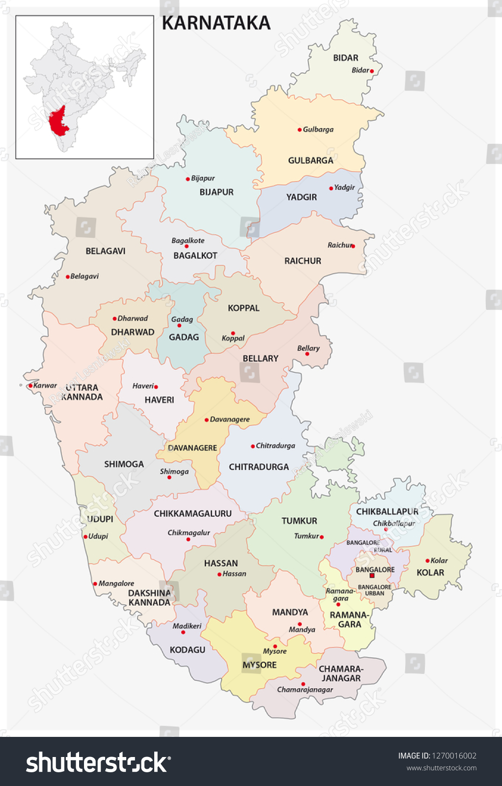 Karnataka In Political Map Of India Administrative Political Map Indian State Karnataka Stock Vector (Royalty  Free) 1270016002 | Shutterstock
