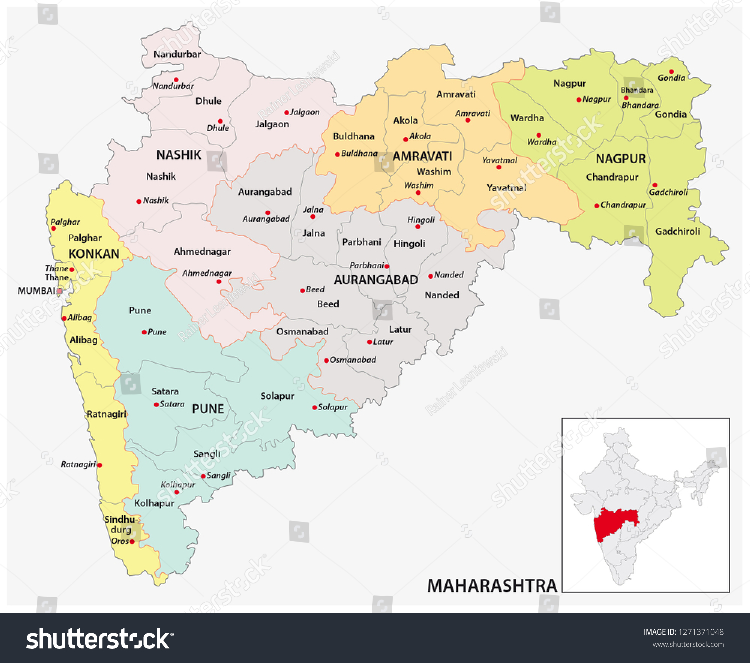 Administrative Political Map Indian State Maharashtra Stock Vector ...