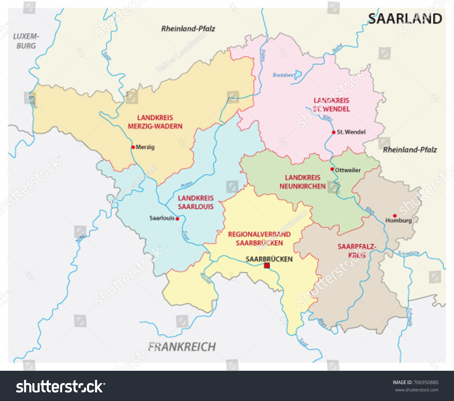 Administrative Political Map State Saarland German 스톡 벡터(로열티 프리 ...