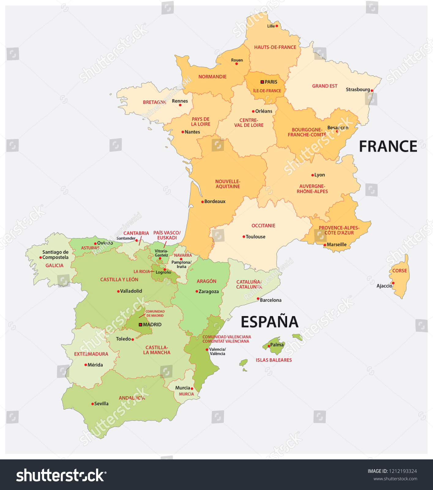 france and spain map Administrative Political Vector Map Spain France Stock Vector france and spain map