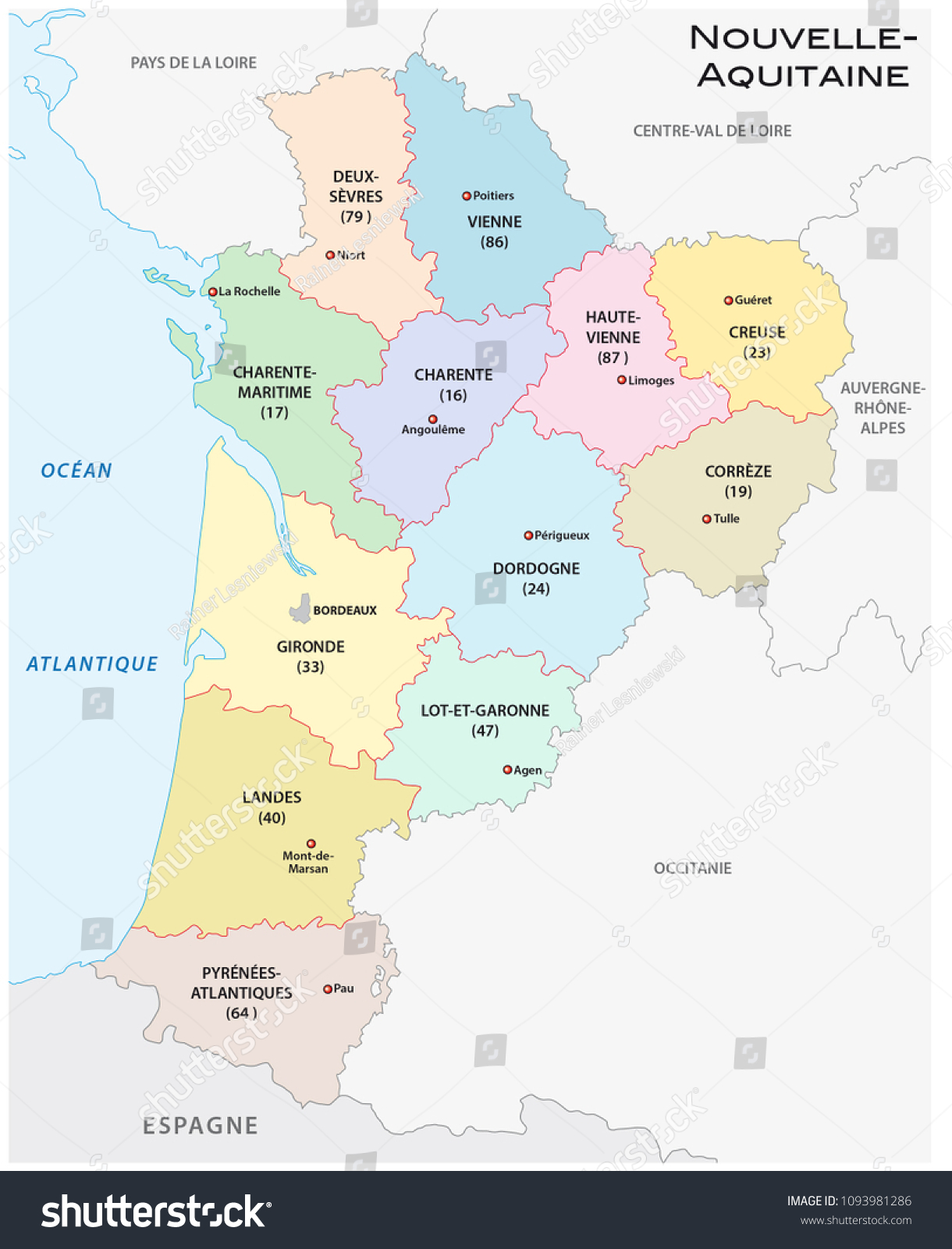 Map Of Nouvelle Aquitaine Administrative Political Vector Map Region Nouvelleaquitaine Stock Vector  (Royalty Free) 1093981286 | Shutterstock