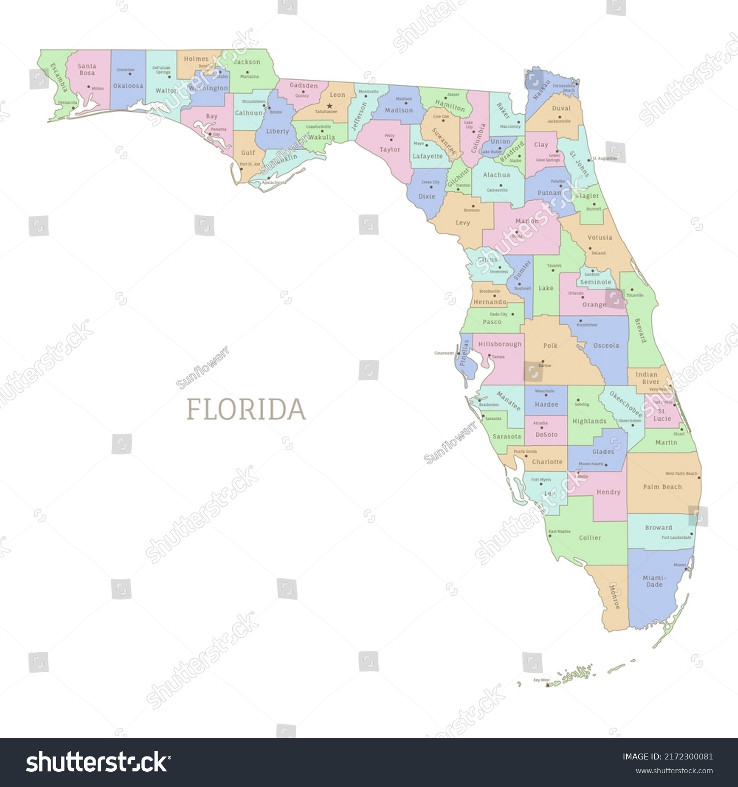 Administrative Color Map Florida American Federal Stock Vector (Royalty ...