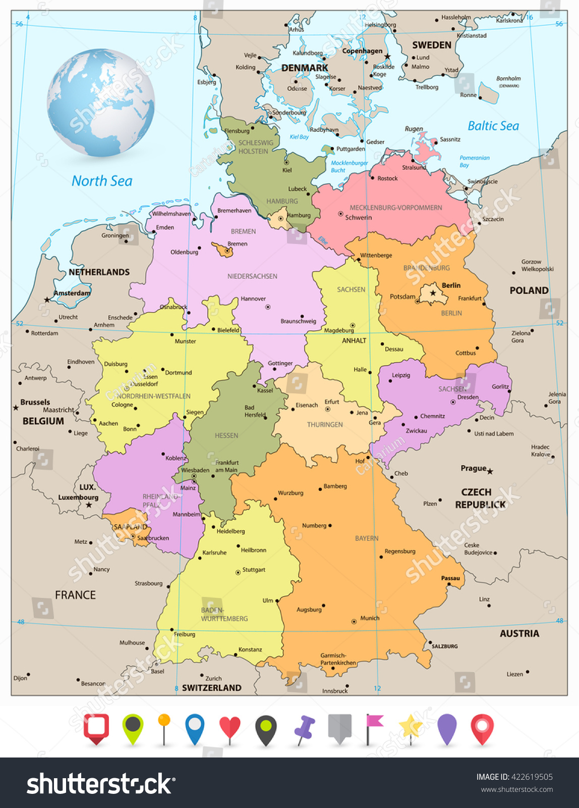 Administrative Divisions Map Germany Flat Icons Stock Vector 422619505 ...