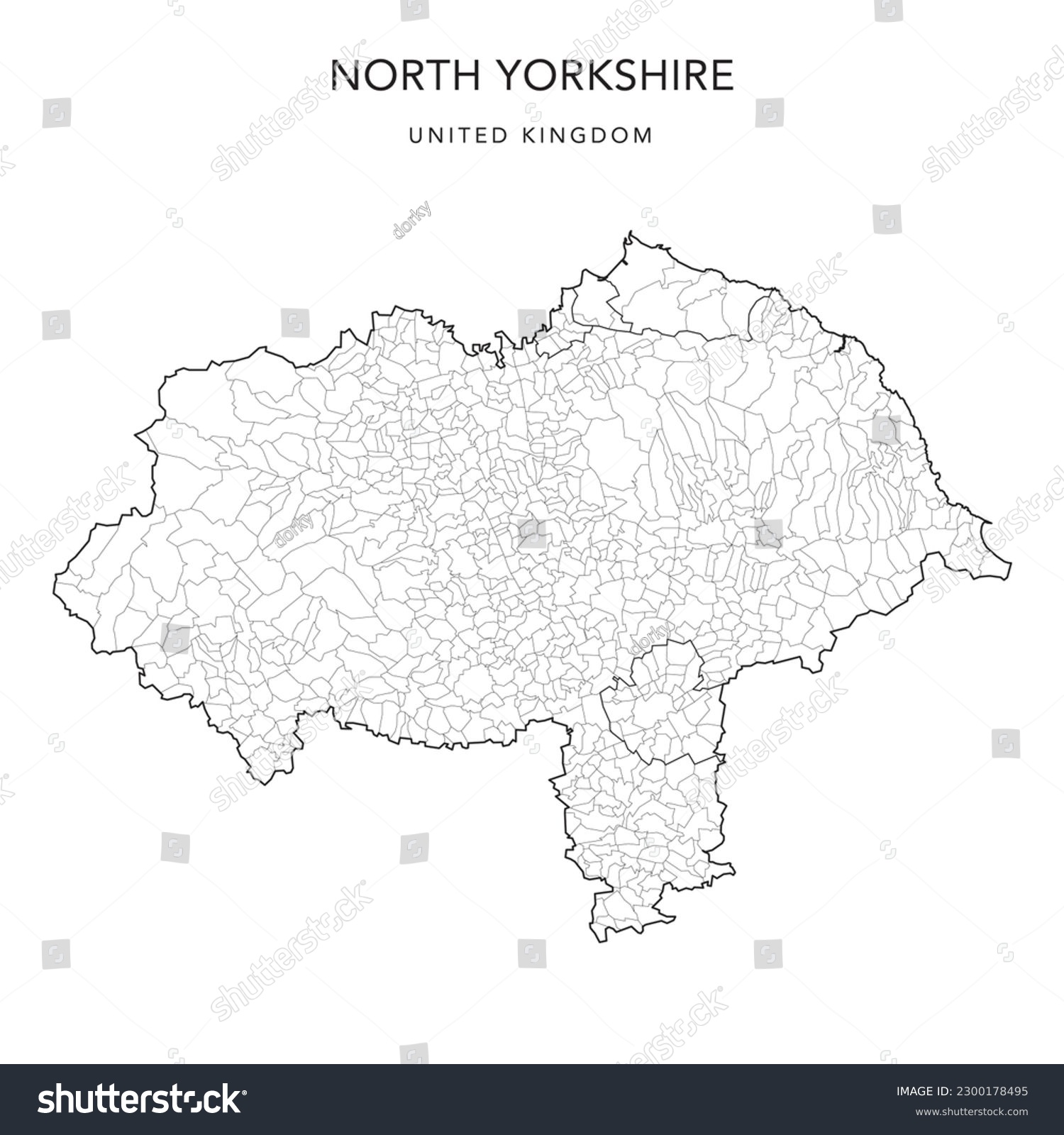 SVG of Administrative Map of North Yorkshire with County, Unitary Authorities and Civil Parishes as of 2023 - United Kingdom, England - Vector Map svg